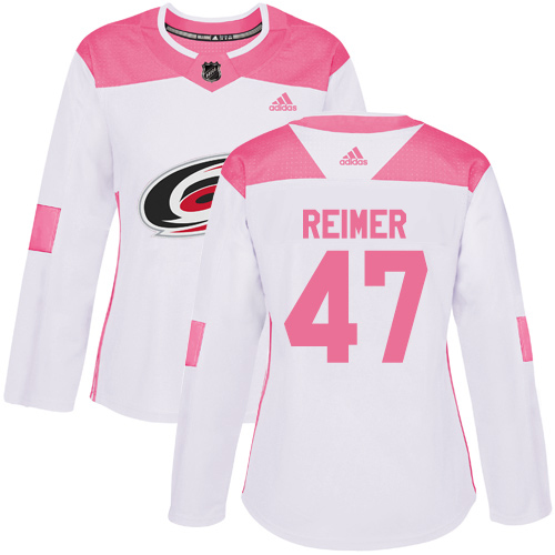 Adidas Hurricanes #47 James Reimer White/Pink Authentic Fashion Women's Stitched NHL Jersey